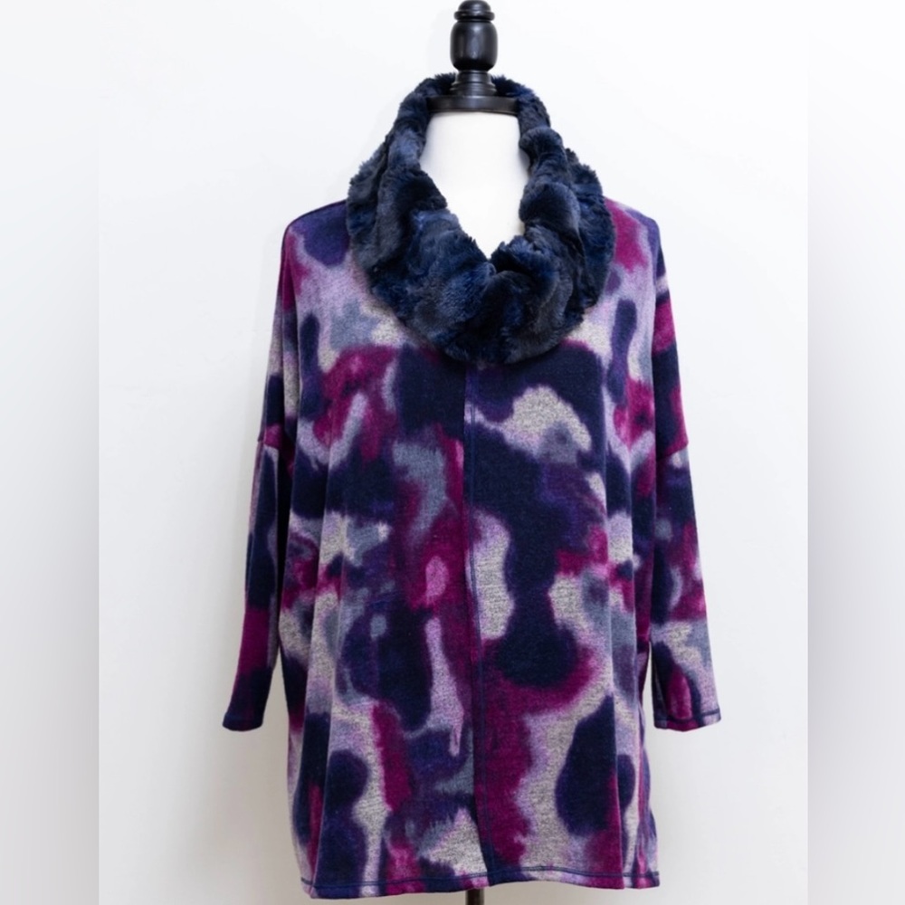 NWT Vine Street Apparel Purple Multi A-Line Cowl Tunic